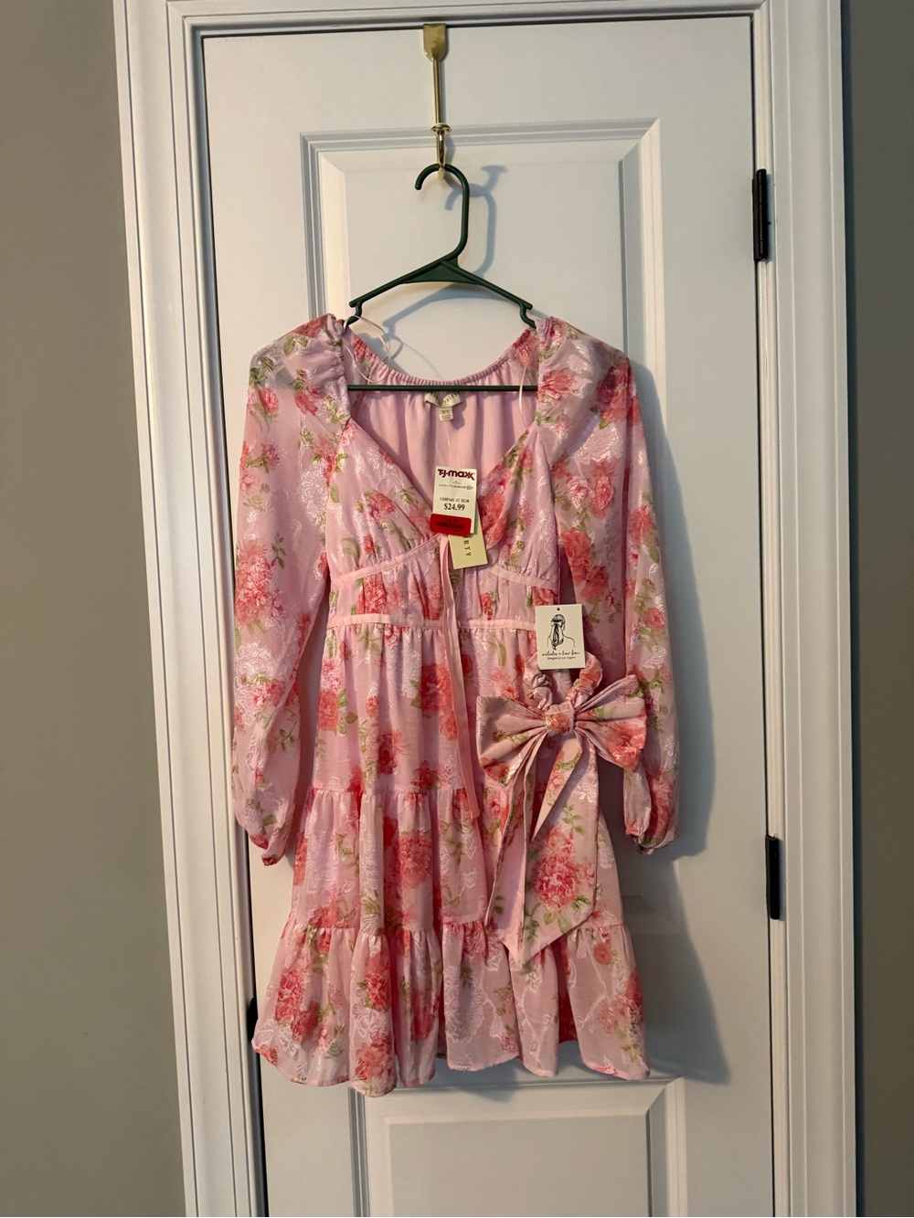 NWT Thirty/Thirty Pink Floral Tiered Mini Dress & Matching Hair Bow